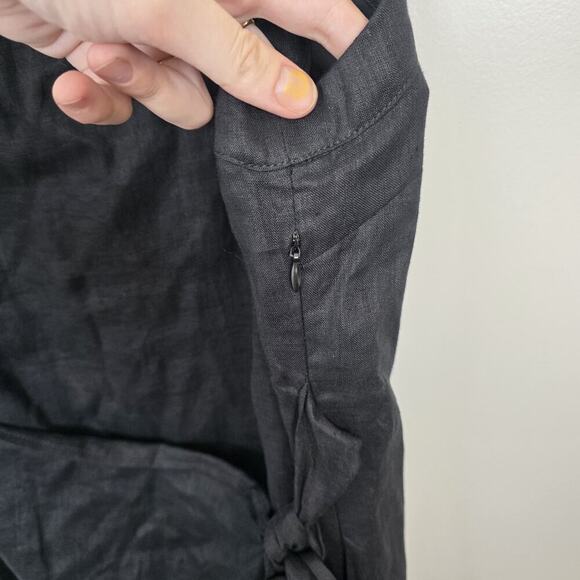 Hirsch & Timber Black 100% Linen Minimalist Wrap Front Midi Dress Size Small - Picture 3 of 8